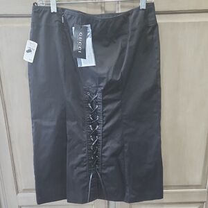 Gucci Rare Vintage Tom Ford Era Black Lace Up Skirt, Size 44